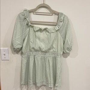 Green Gingham Women's Blouse